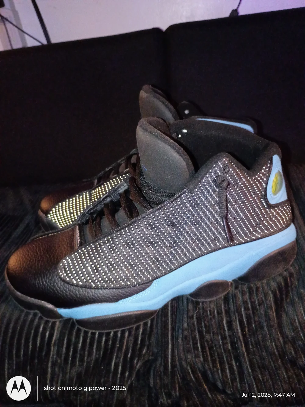 Jordan 13s Black Sneakers with Teal Jumpman Accents